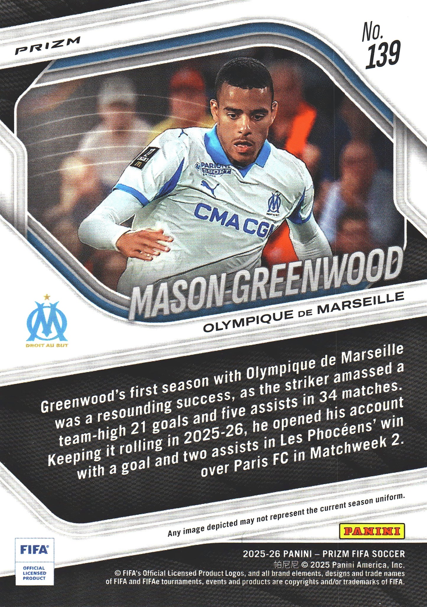 2025 Panini Prizm FIFA Wave Mason Greenwood #139 Marseille