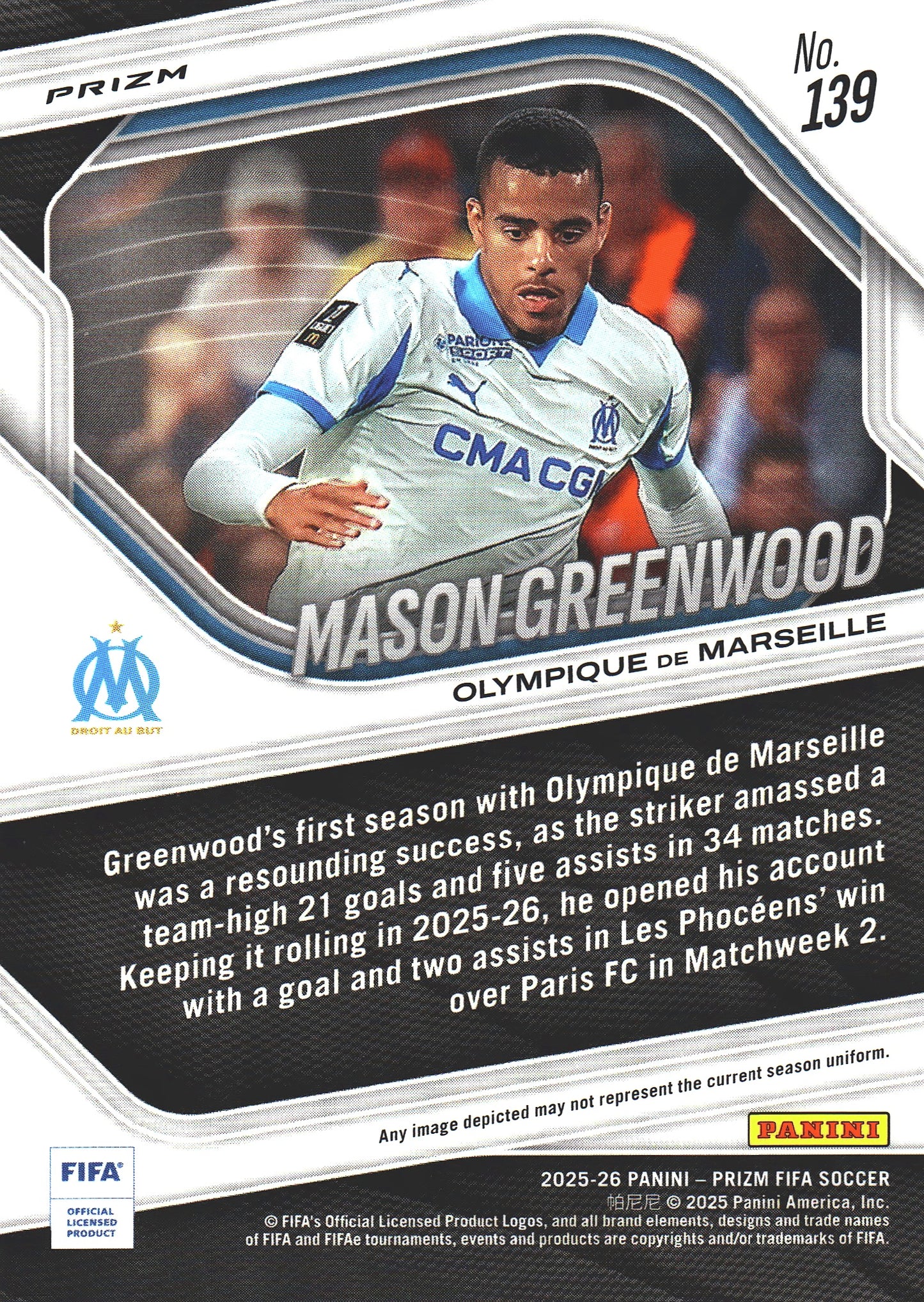 2025 Panini Prizm FIFA Silver Mason Greenwood #139 Marseille