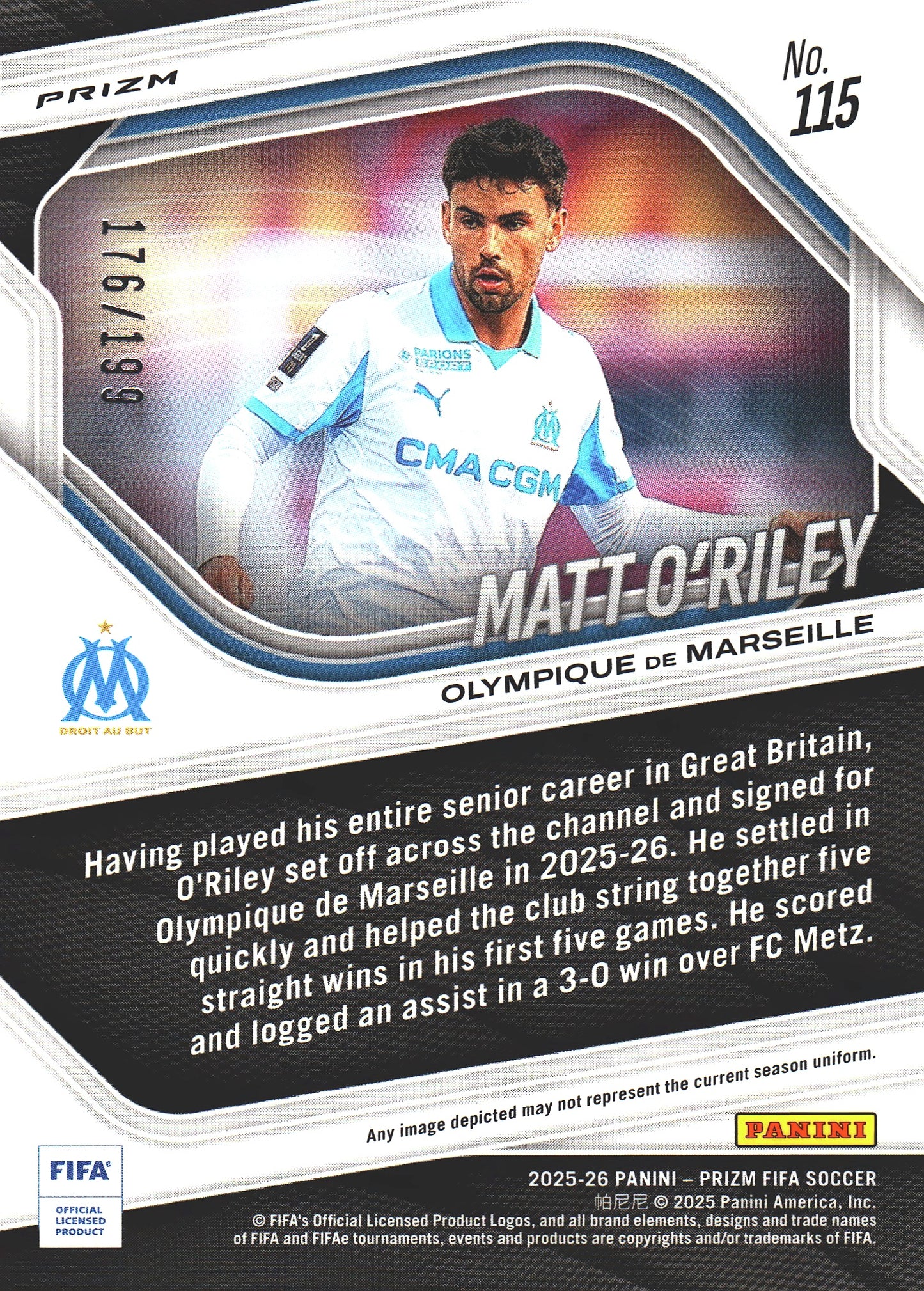 2025 Panini Prizm FIFA Blue /199 Matt O’Riley #115 Marseille