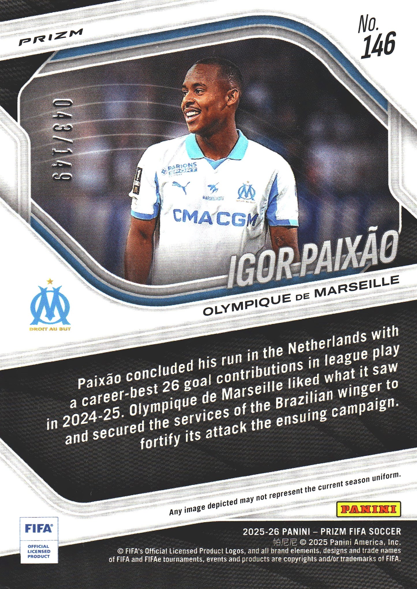 2025 Panini Prizm FIFA Red /149 Igor Paixão #146 Marseille