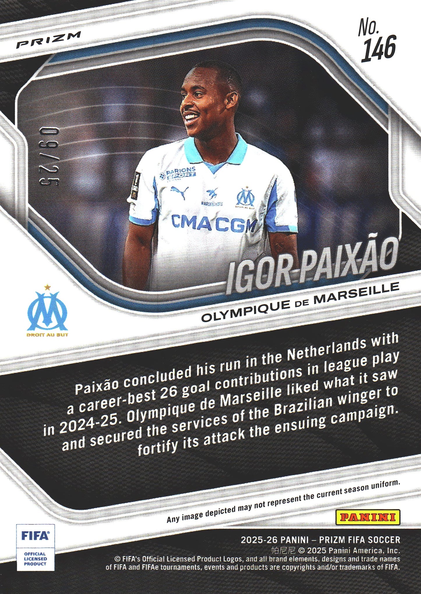 2025 Panini Prizm FIFA White /25 Igor Paixão #146 Marseille