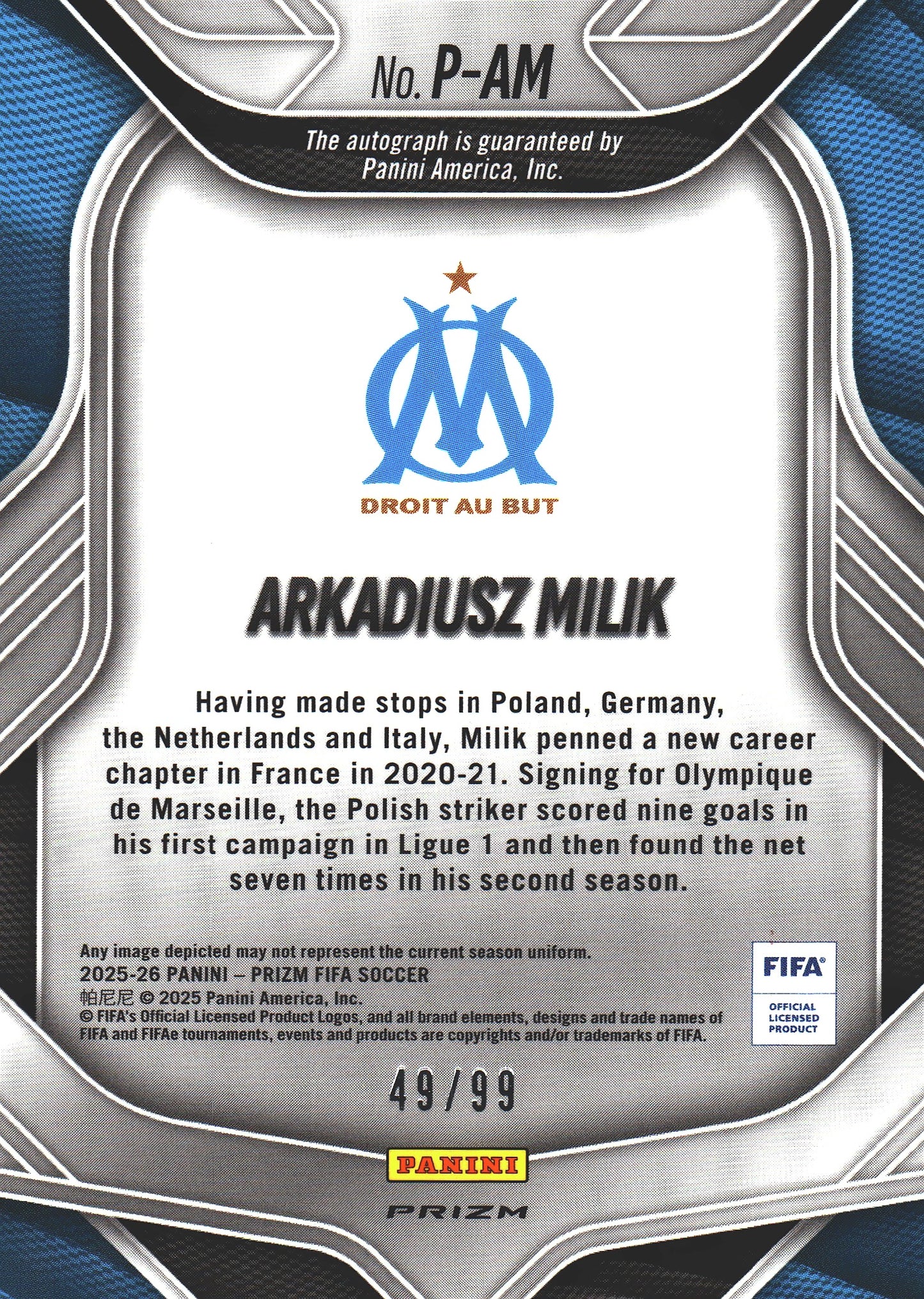2025 Panini Prizm FIFA Autograph /99 Arkadiusz Milik #P-AM Juventus