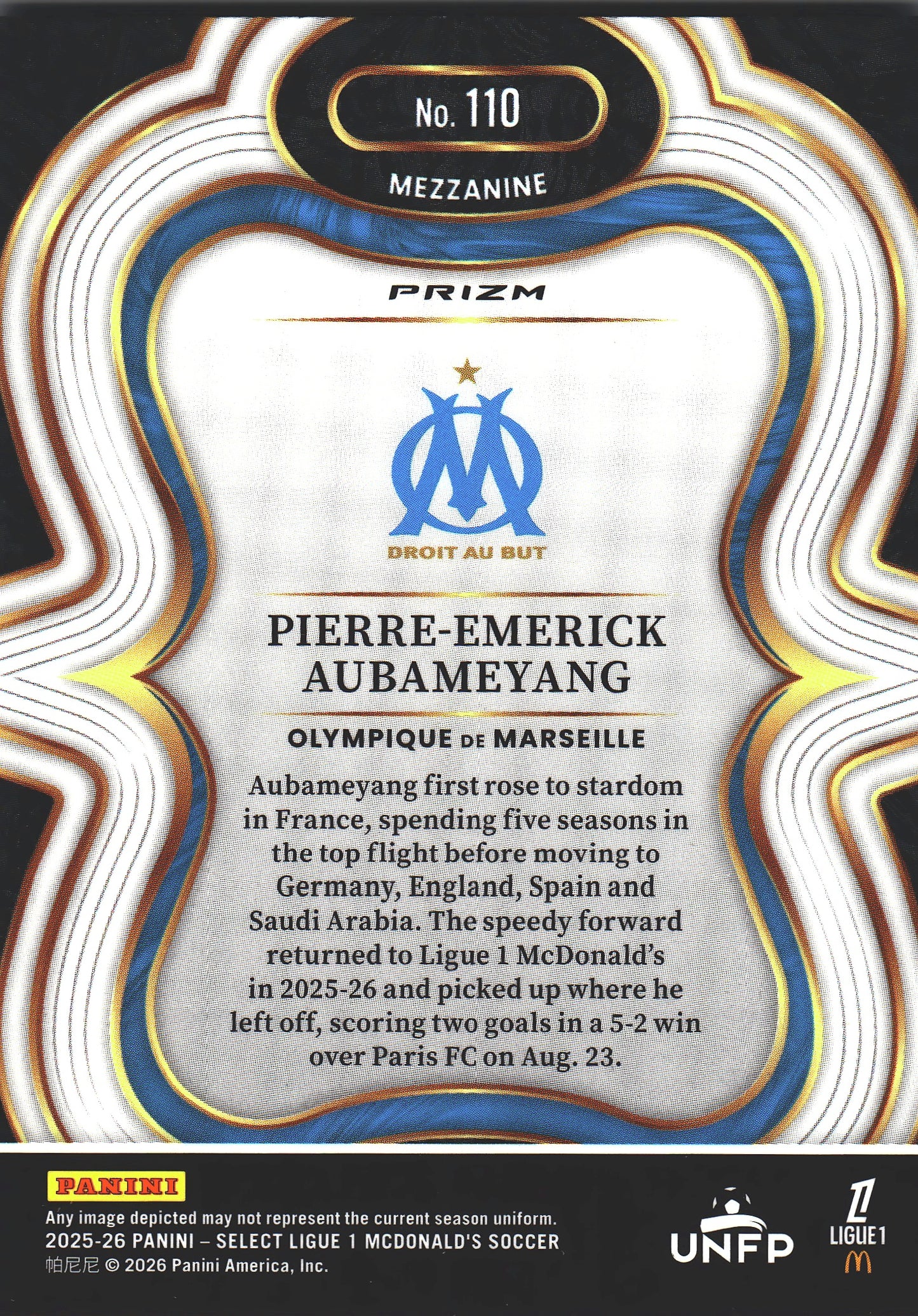 2025 Panini Select Ligue 1 Teal Pierre-Emerick Aubameyang #110 Marseille
