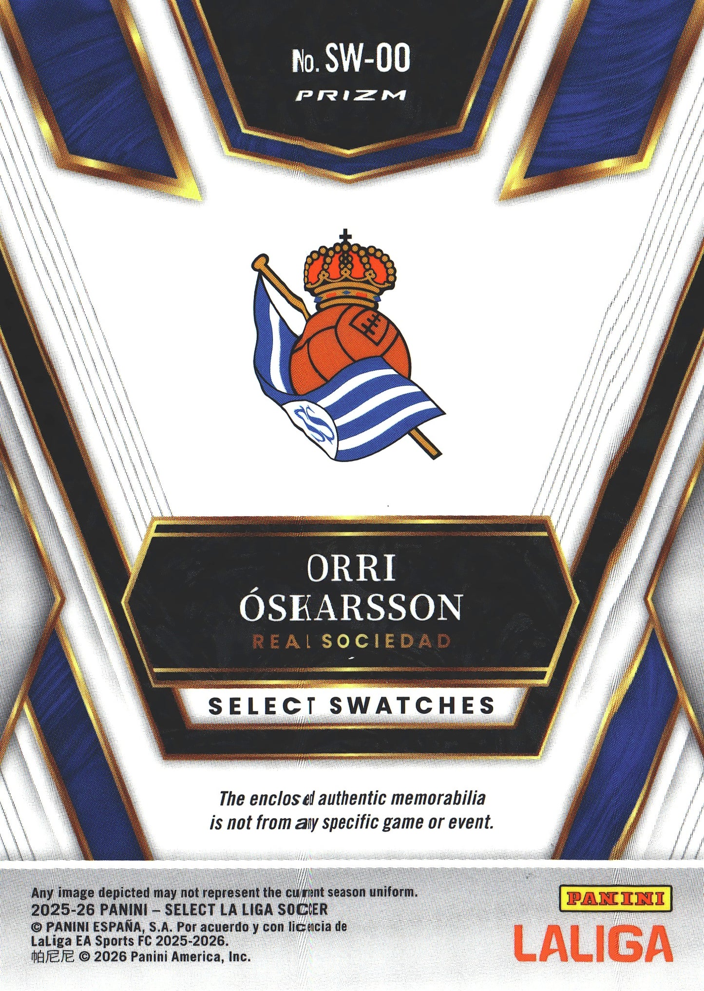 2025 Panini Select la Liga Orri Oskarsson patch RC #SW-OO Real Sociedad