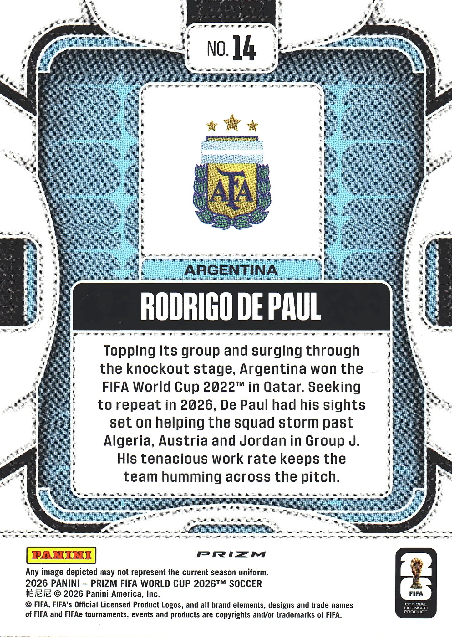 2026 Panini Prizm World Cup Silver Rodrigo de Paul #14 Argentine
