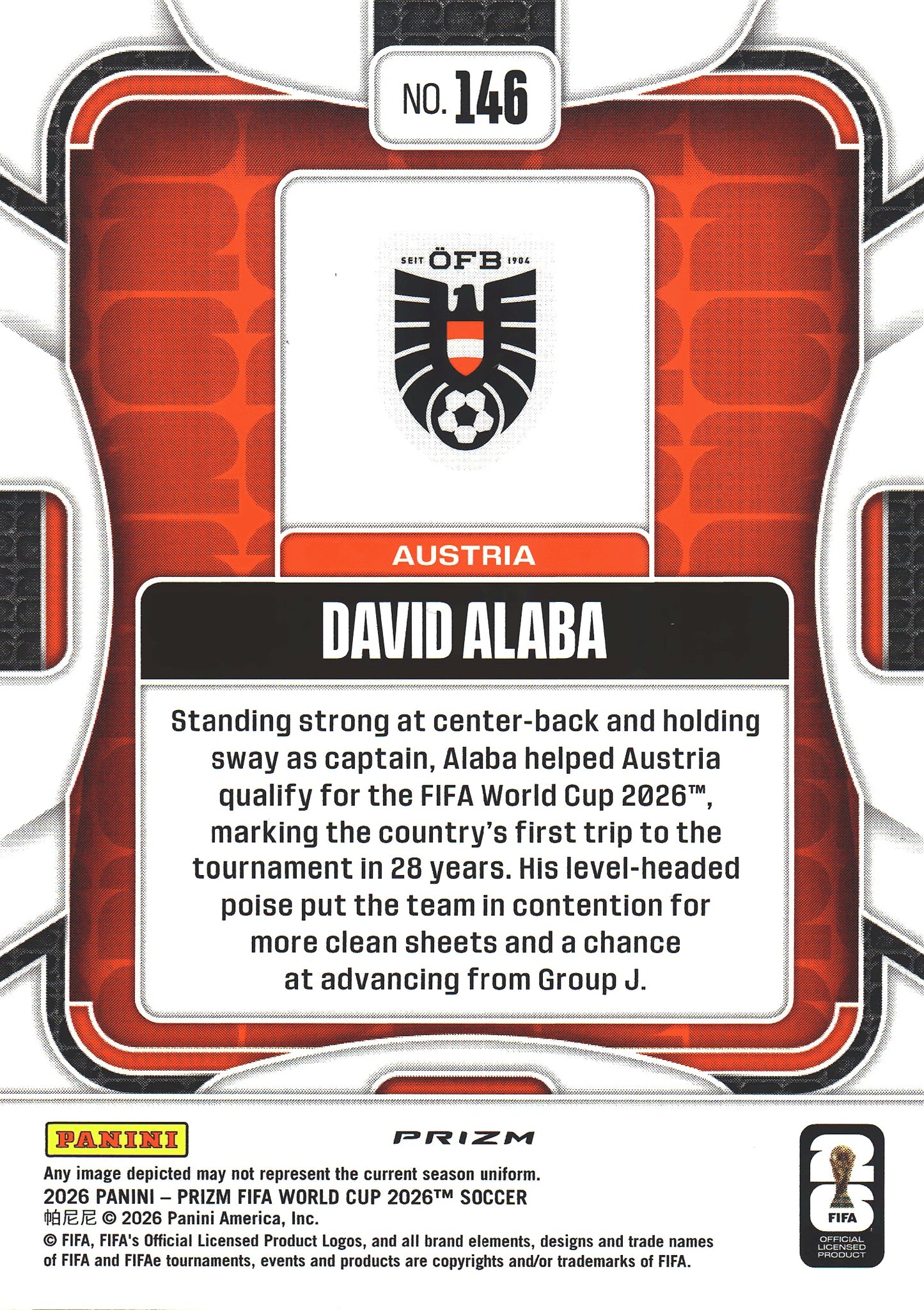 2026 Panini Prizm World Cup Silver David Alaba #146 Autriche