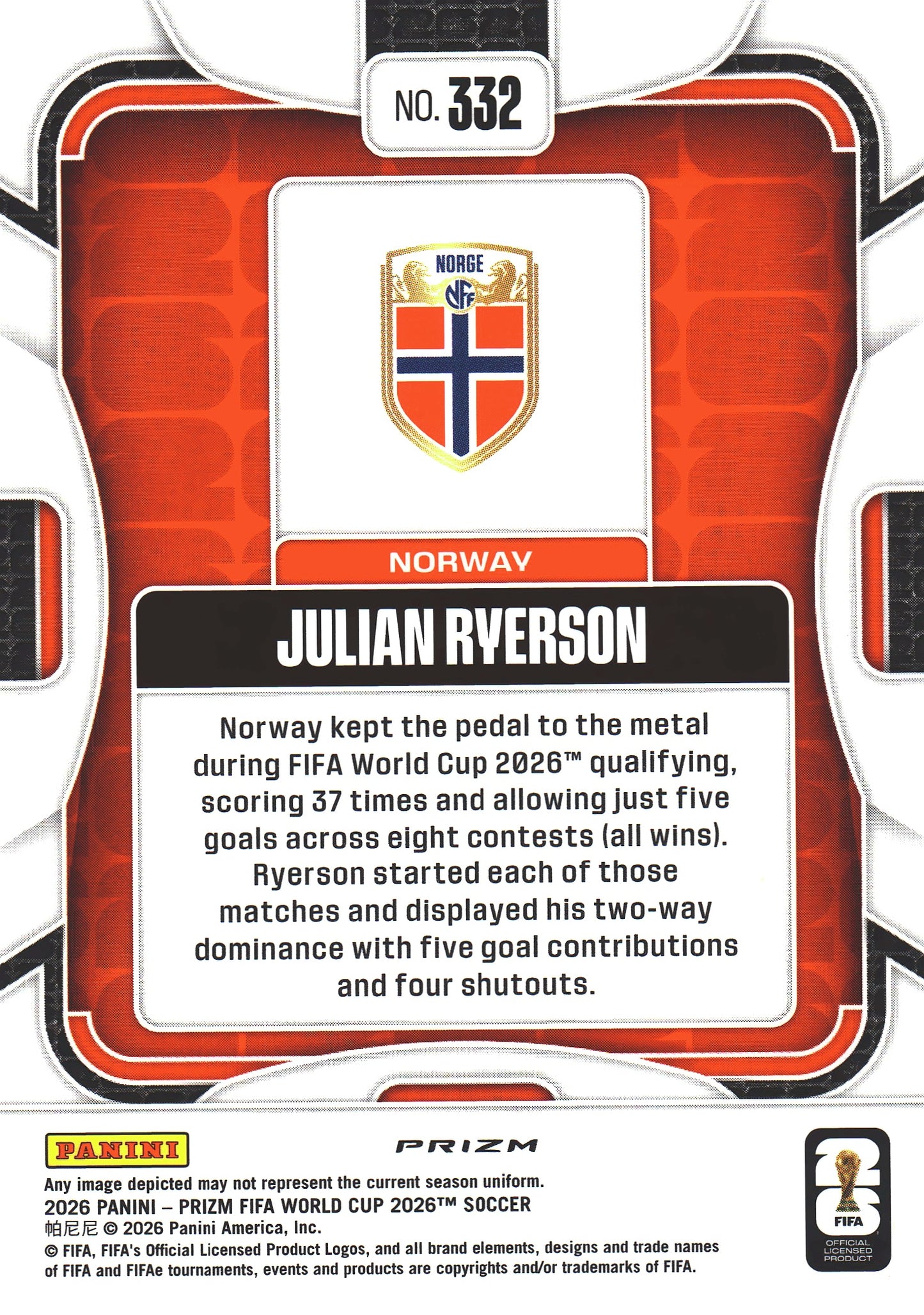2026 Panini Prizm World Cup Silver Julian Ryerson #332 Norvege