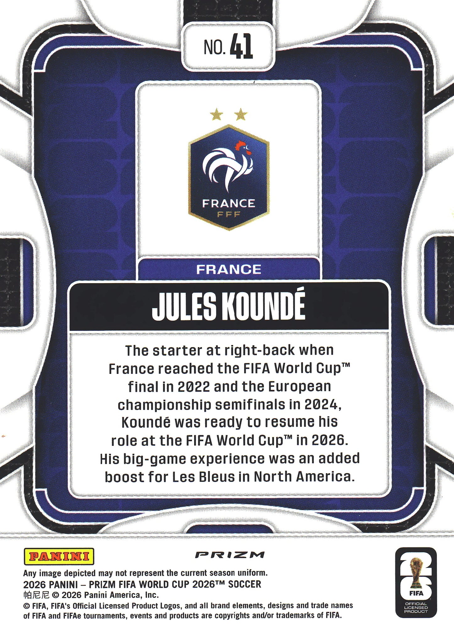 2026 Panini Prizm World Cup Hyper Jules Kounde #41 France