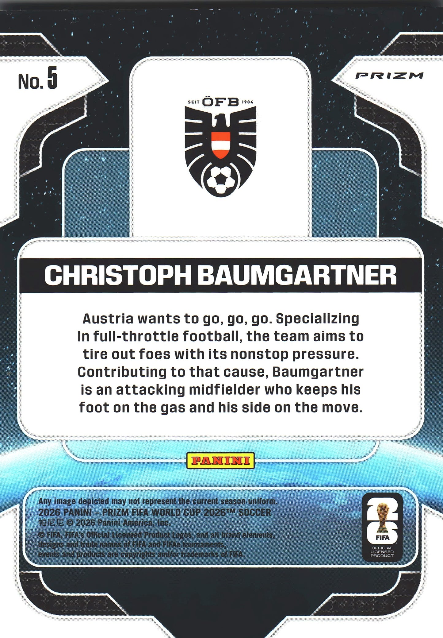 2026 Panini Prizm World Cup Global Reach Celestial Lattice Christoph Baumgartner #5 Autriche