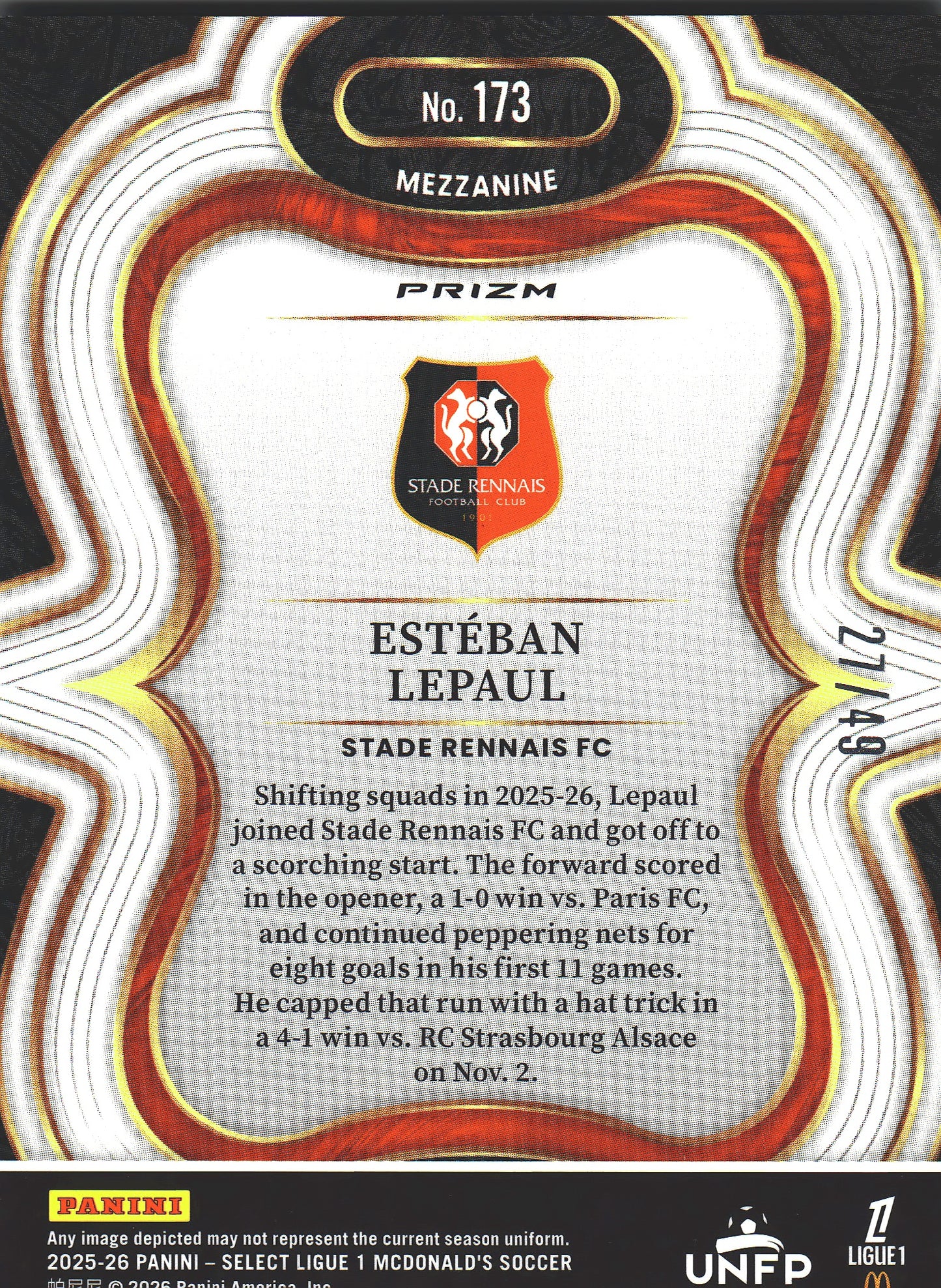 2025 Panini Select Ligue 1 Purple /49 Esteban Lepaul #173 Stade Rennais