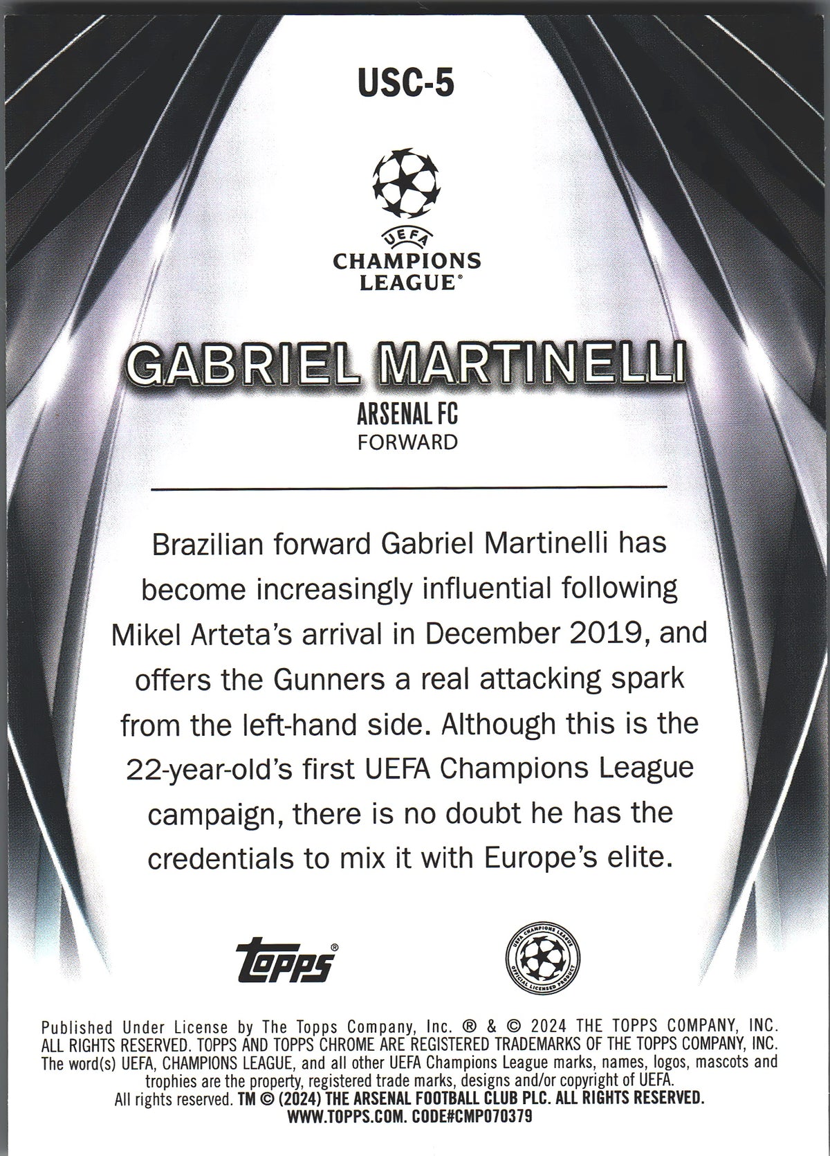 2023 Topps UCC Ultimate Stage Chrome /50 Gabriel Martinelli #USC-5 Arsenal
