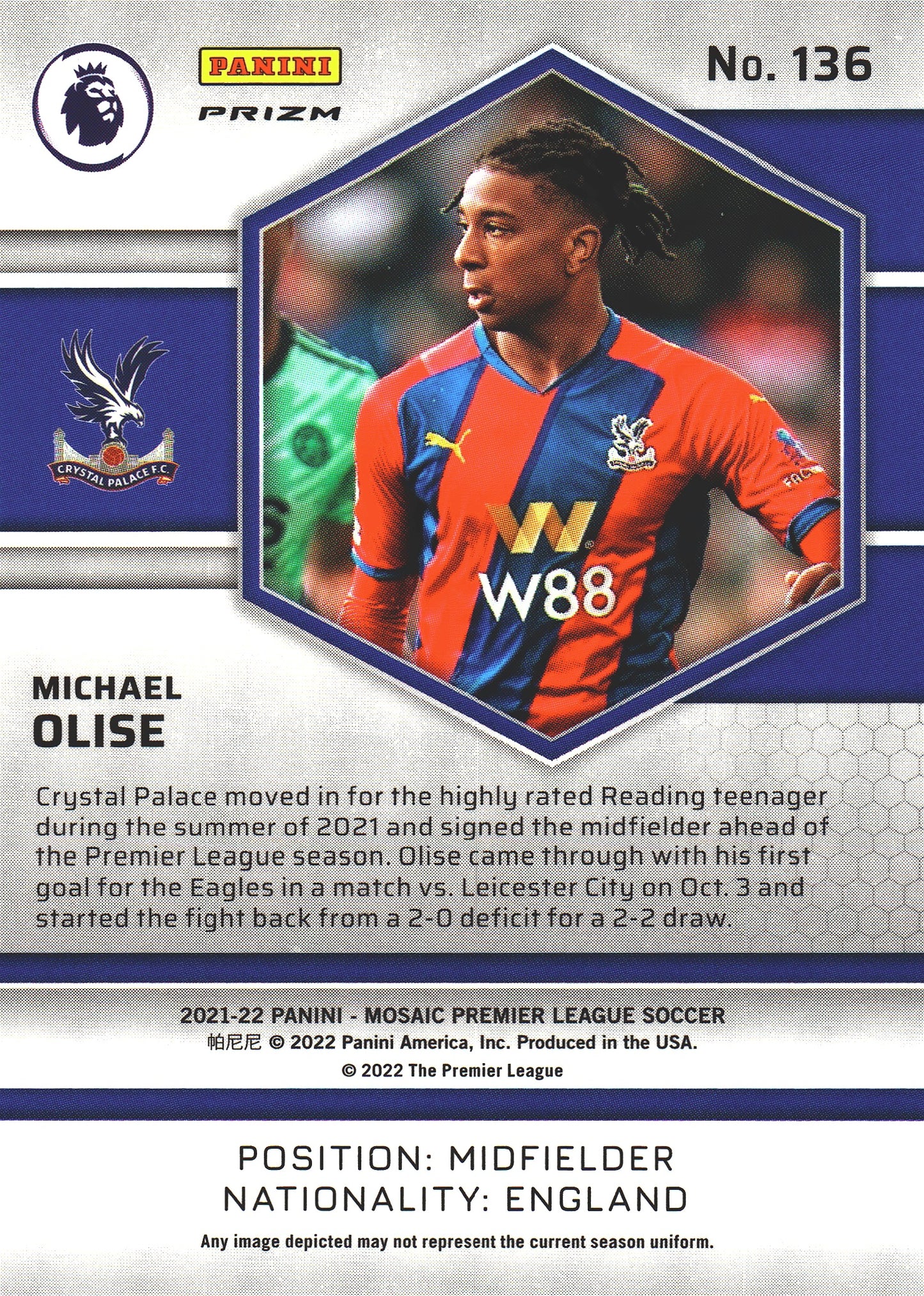 2021 Panini Mosaic Silver RC Michael Olise #136 Crystal Palace