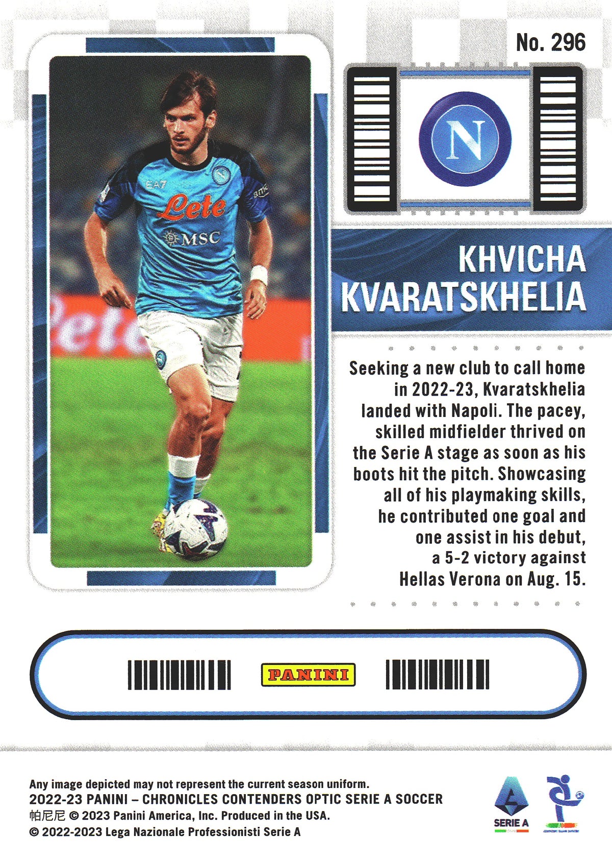 2022 Panini Contenders Optic RC Khvicha Kvaratskhelia #296 Napoli
