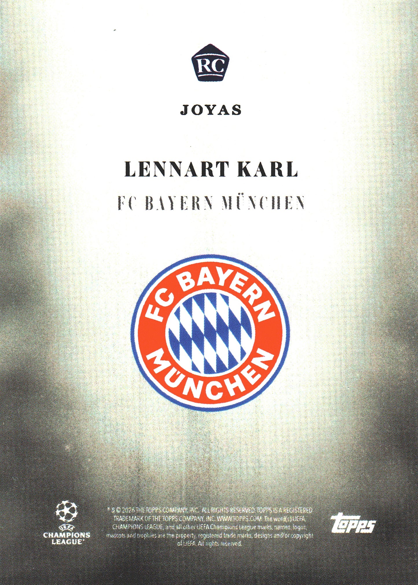 2025 Topps Simplicidad Lennart Karl RC Joyas Bayern Munich