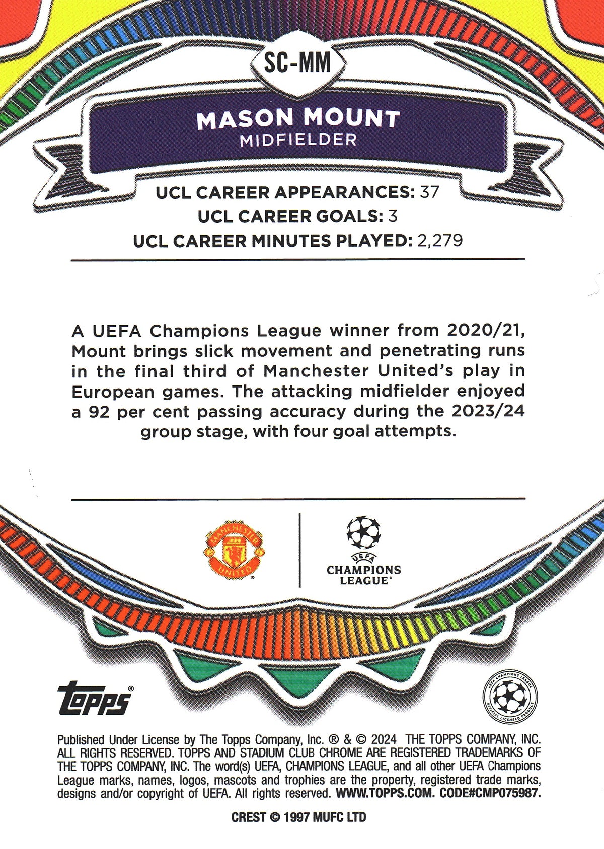 2023 Topps Stadium Club Chrome UCC Say Cheese Mason Mount #SC-MM Manchester United