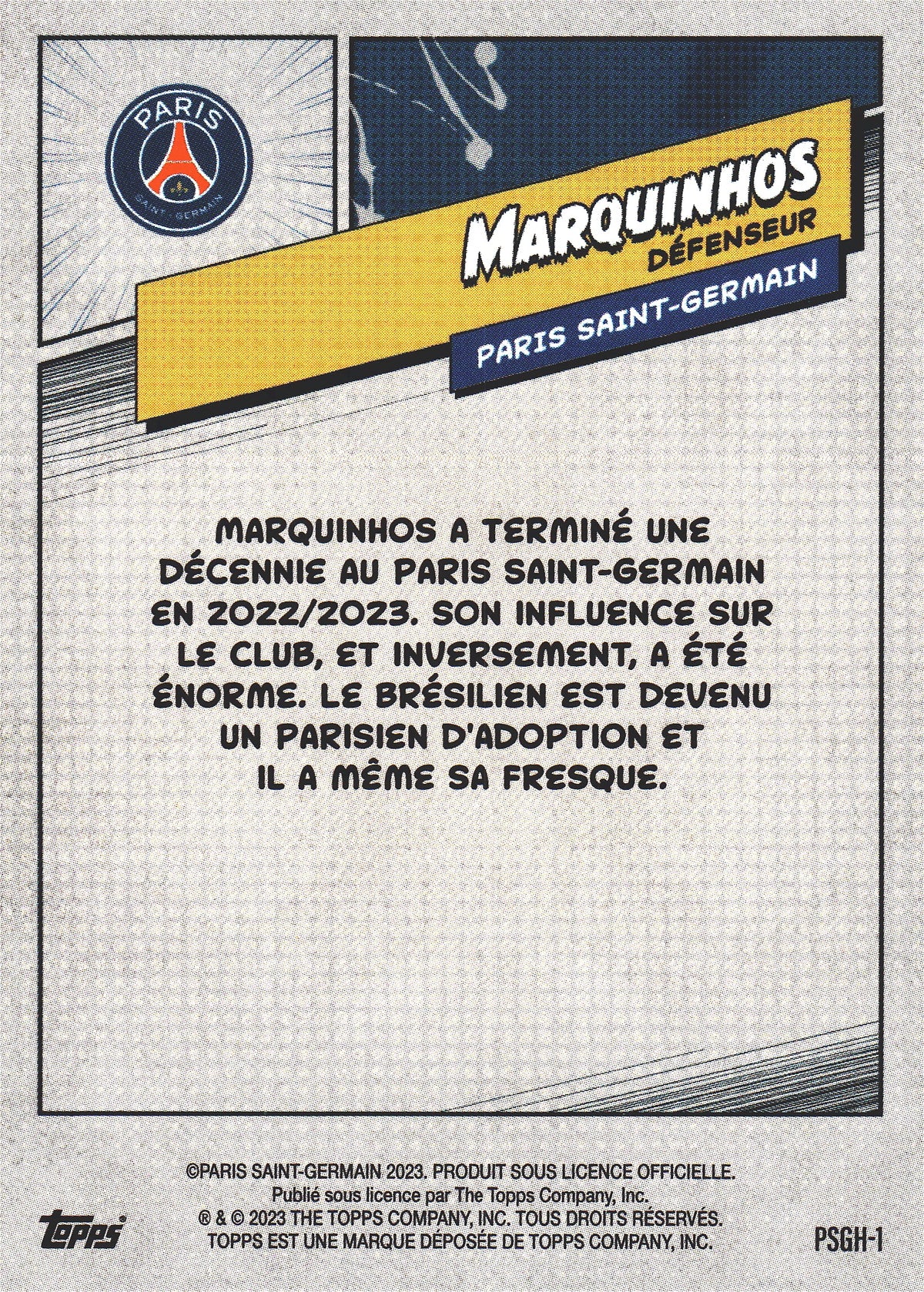 2023 Topps PSG Fan Set Heroes Laser Marquinhos #PSGH-1 Paris Saint-Germain