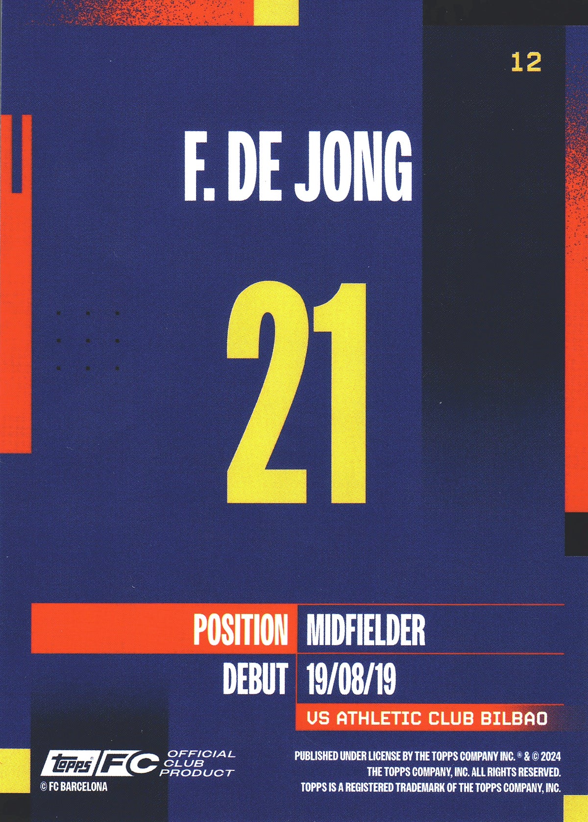 2024 Topps FC Barcelona Team Set F. De Jong #12 FC Barcelona