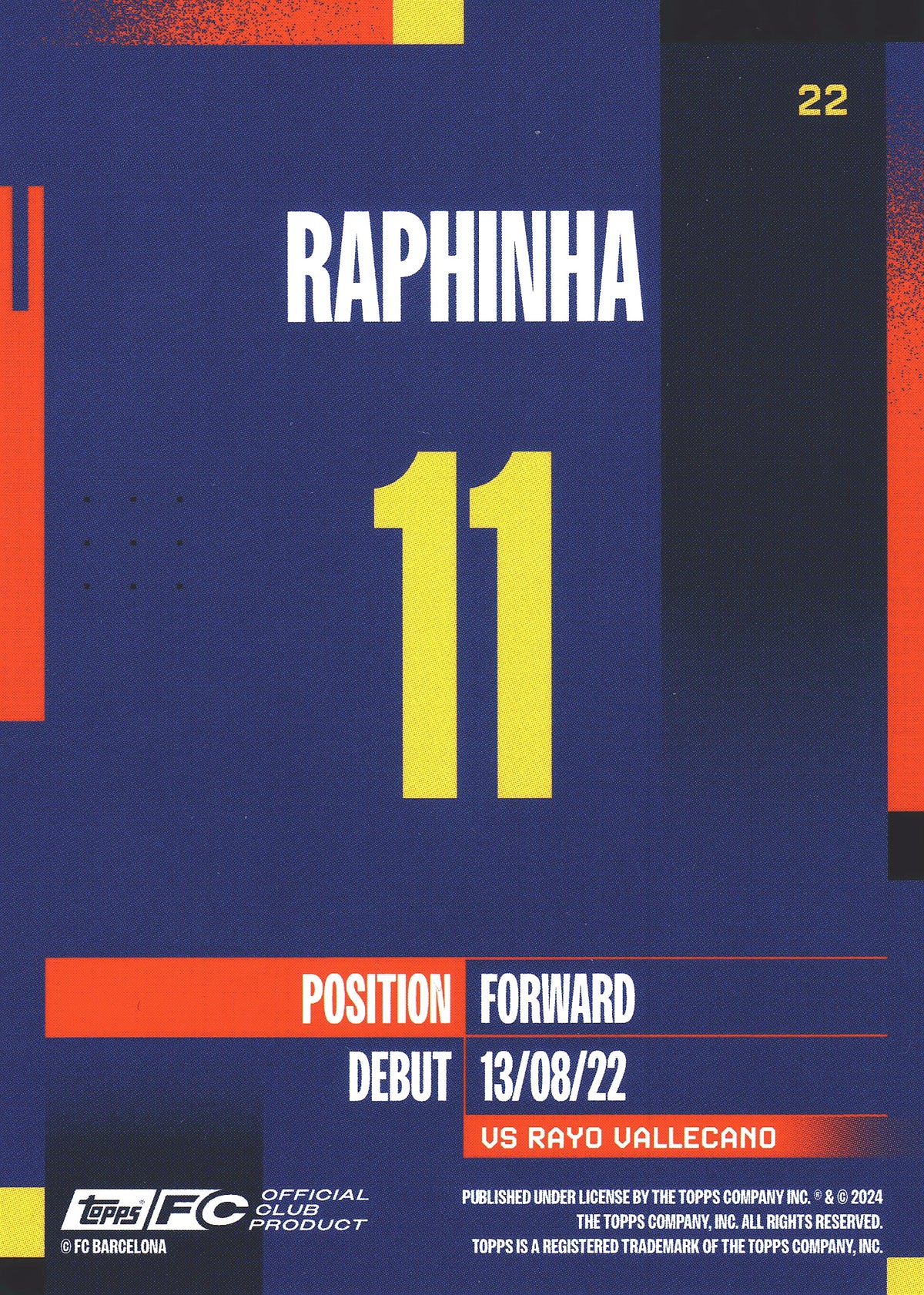 2024 Topps FC Barcelona Team Set Raphinha #22 FC Barcelona