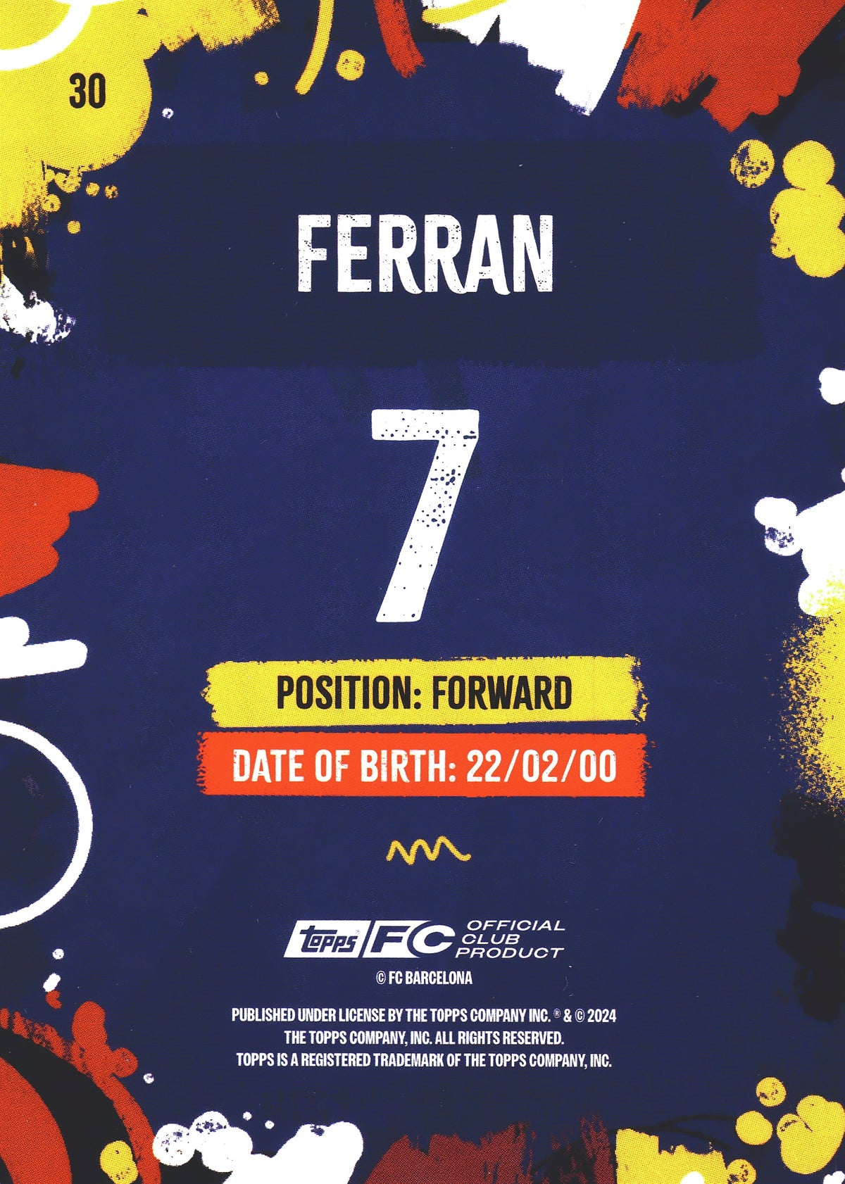2024 Topps FC Barcelona Team Set Ferran #30 FC Barcelona