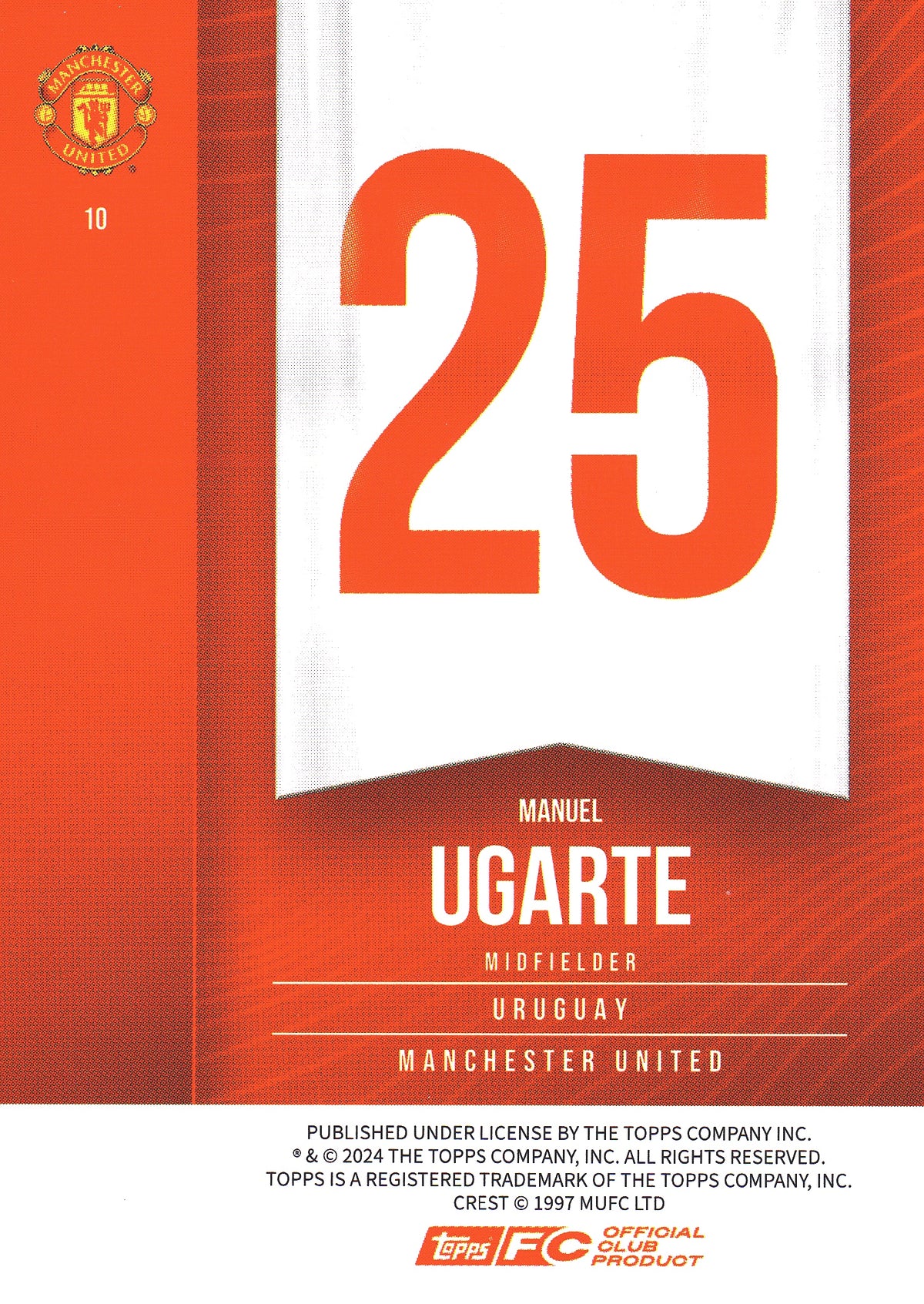 2024 Topps Manchester United Fan Set Manuel Ugarte #10 Manchester United