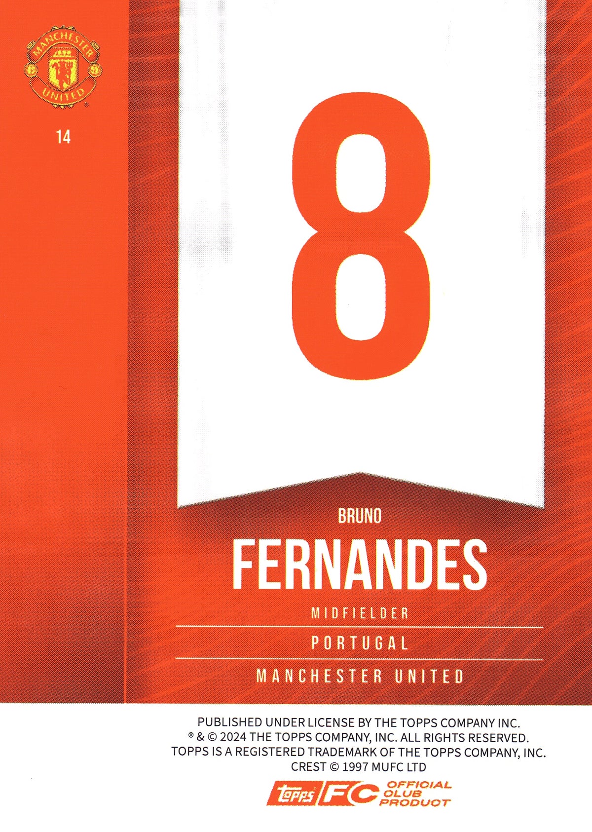 2024 Topps Manchester United Fan Set Bruno Fernandes #14 Manchester United