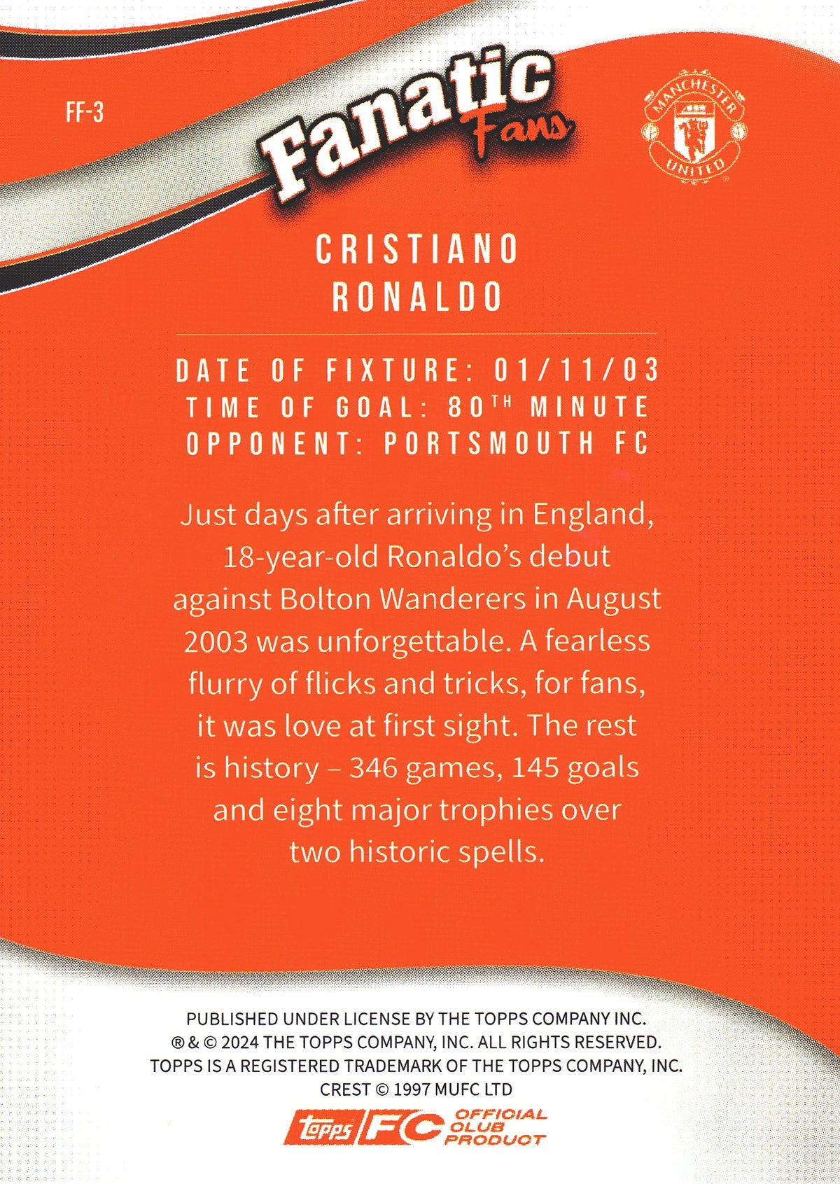 2024 Topps Manchester United Fan Set Fanatic Fans Cristiano Ronaldo #FF-3