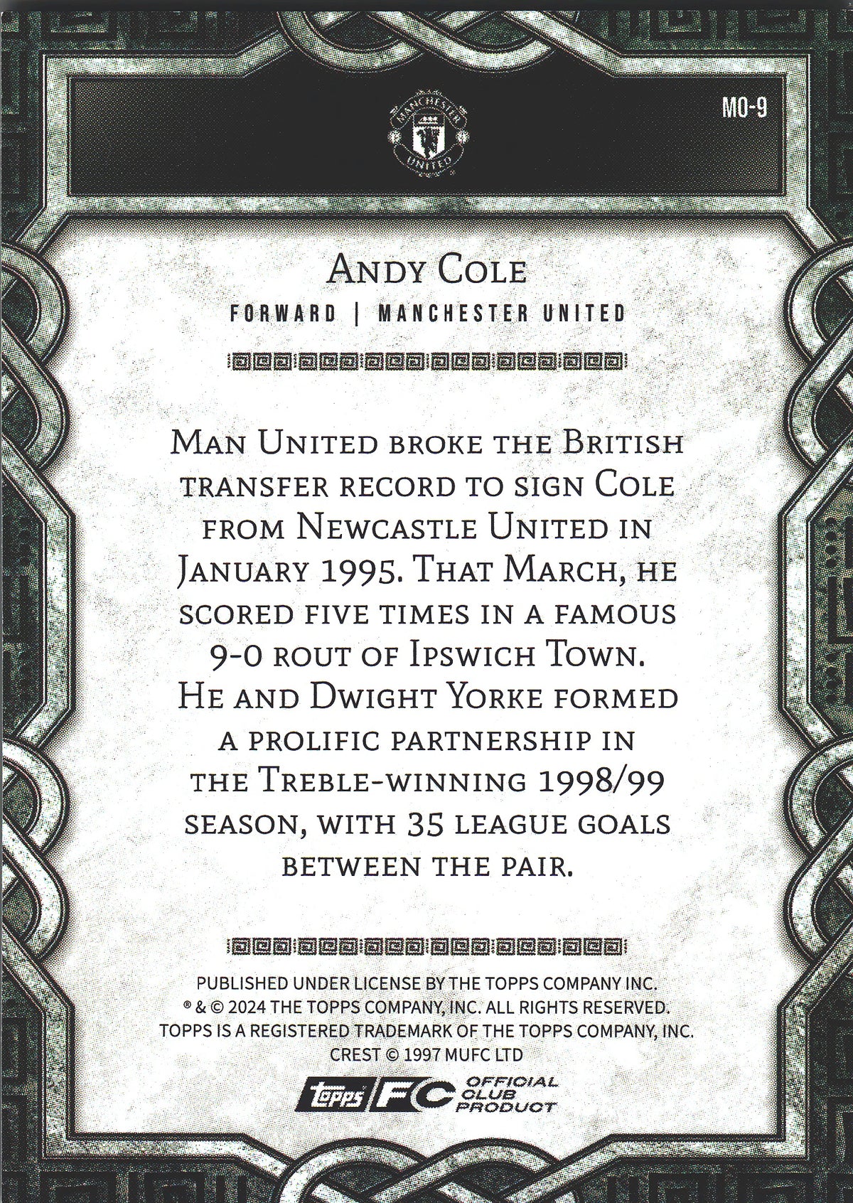 2024 Topps Manchester United Fan Set Monolith Andy Cole #MO-9