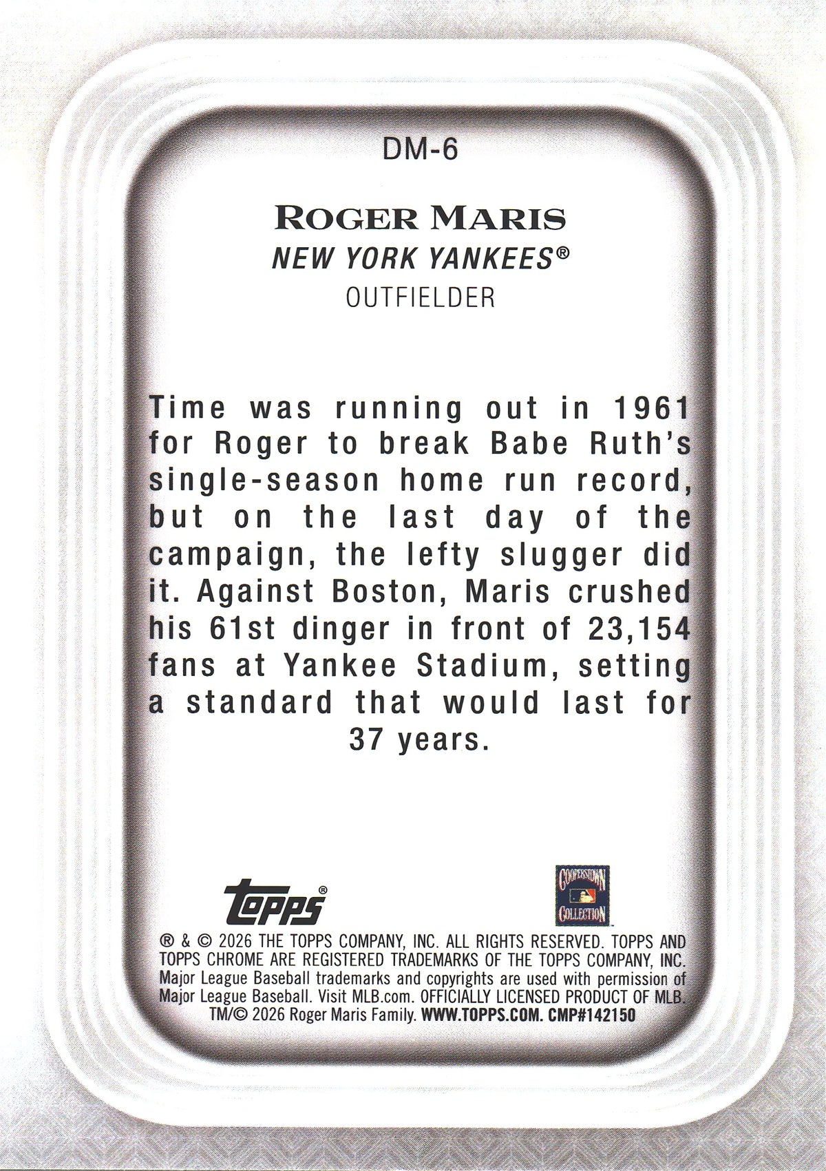 2026 Topps Chrome Diamond Moments Roger Maris #DM-6 New York Yankees