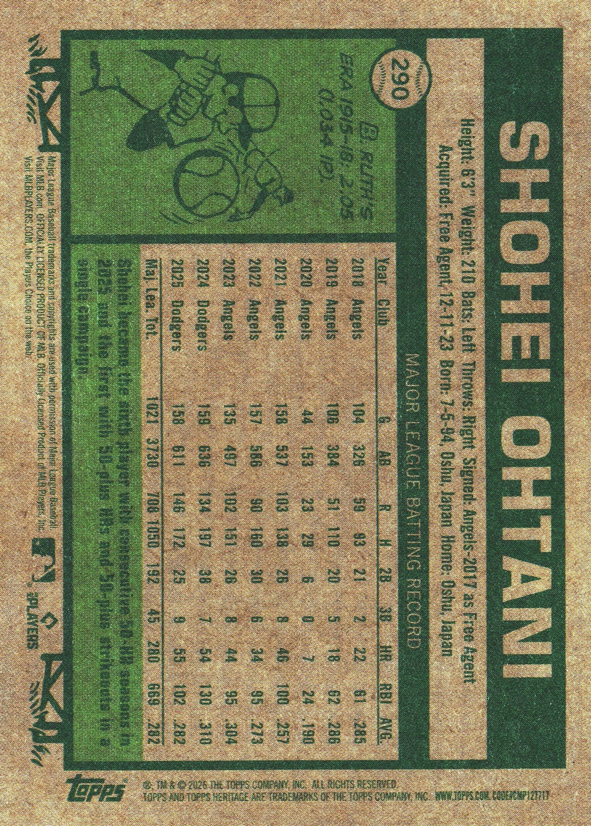 2026 Topps Heritage Shohei Ohtani #290 Los Angeles Dodgers