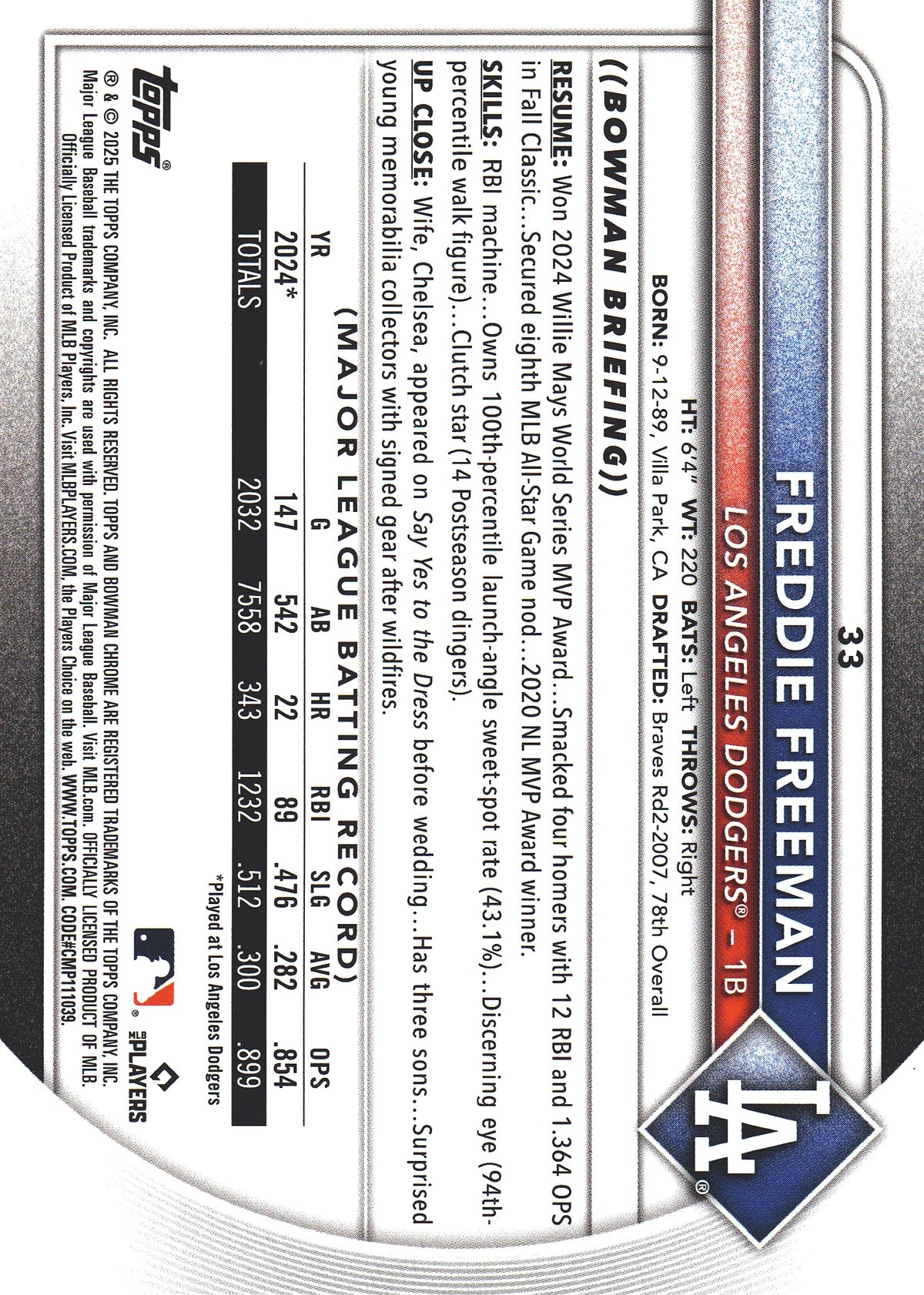 2025 Topps Bowman Chrome Mojo Freddie Freeman #33 Los Angeles Dodgers