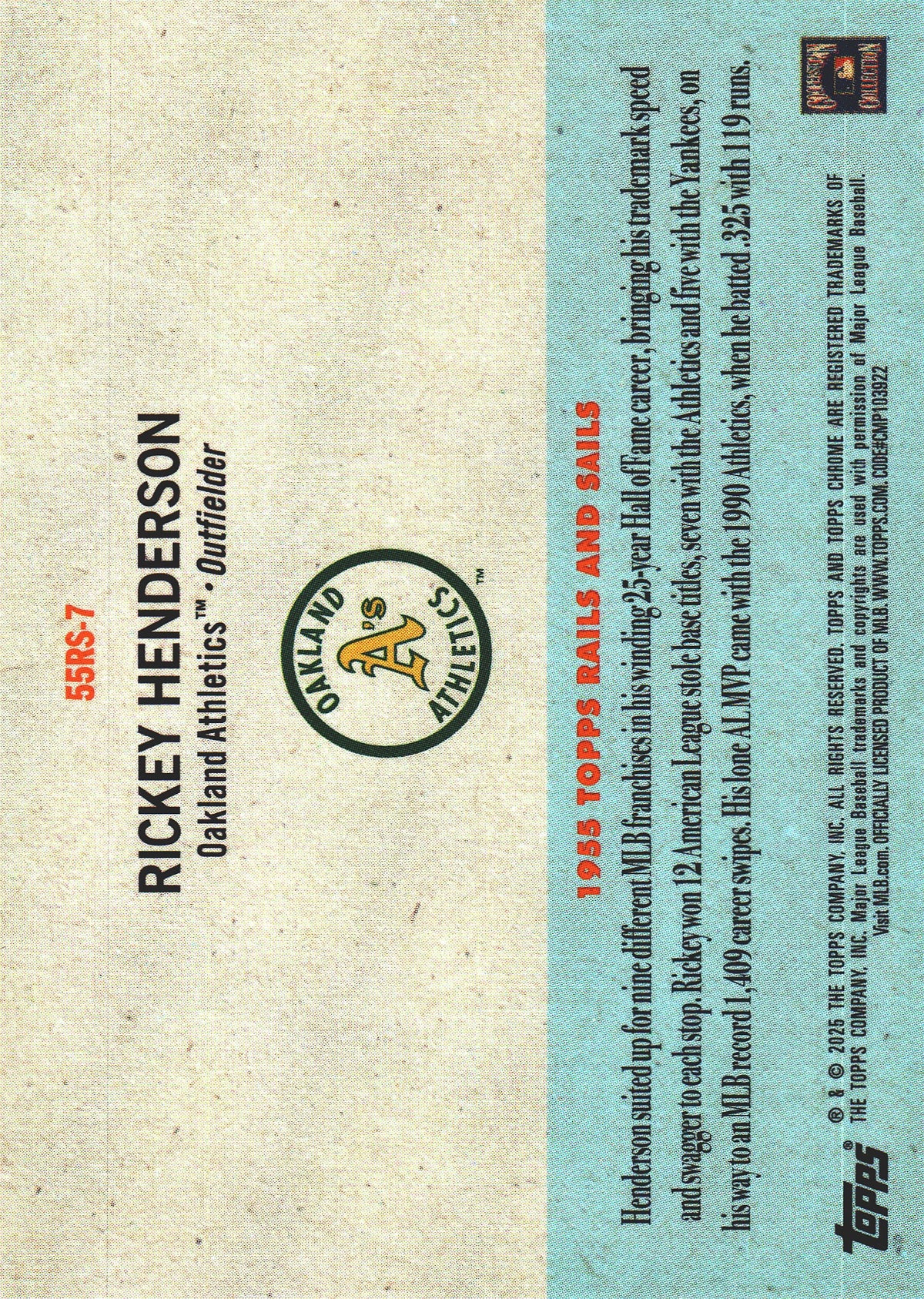 2025 Topps Platinum 1955 Topps Rails and Sails Rickey Henderson #7 Oakland Athletics