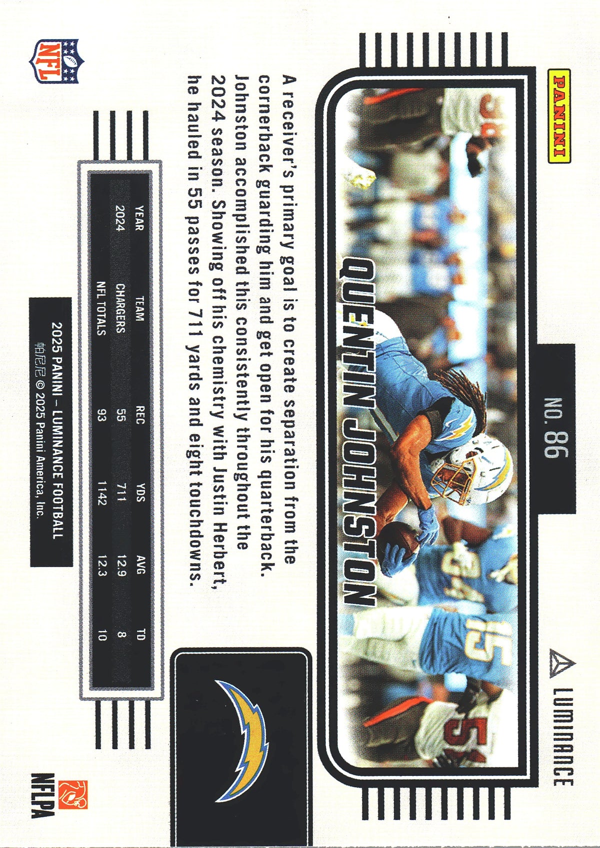 2025 Panini Luminance Quentin Johnston #86 Los Angeles Chargers