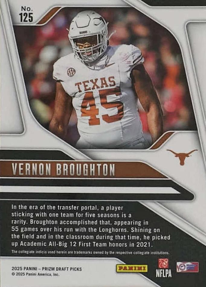 2025 Panini Prizm Draft Picks Vernon Broughton #125 Texas Longhorns