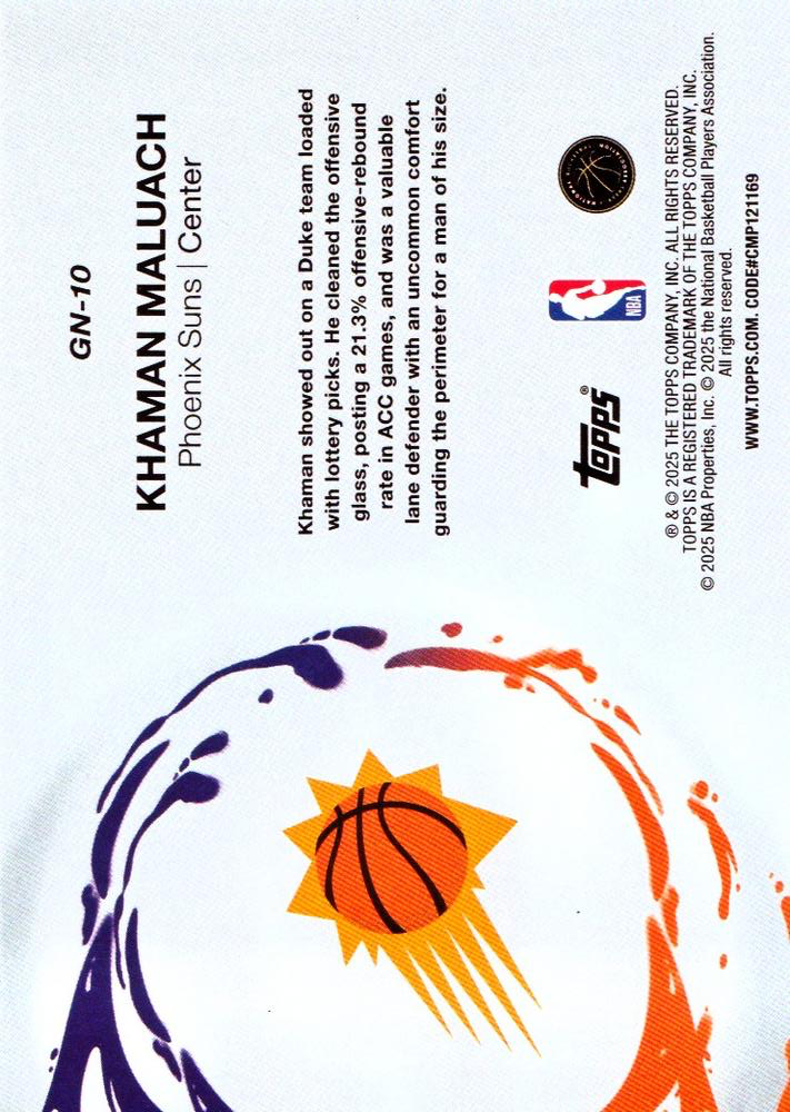 2025 Topps NBA Generation Now Khaman Maluach GN-10 Phoenix Suns