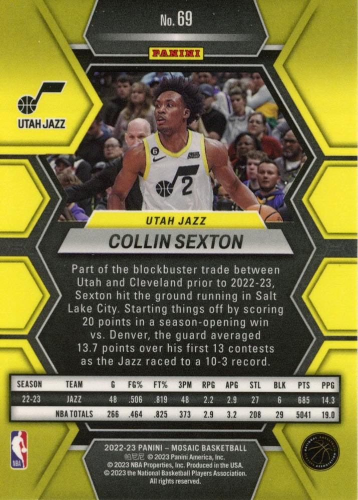 2022 Panini Mosaic Collin Sexton #69 Utah Jazz