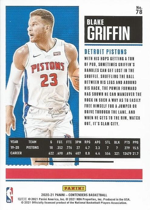 2020 Panini Contenders Blake Griffin #78 Detroit Pistons