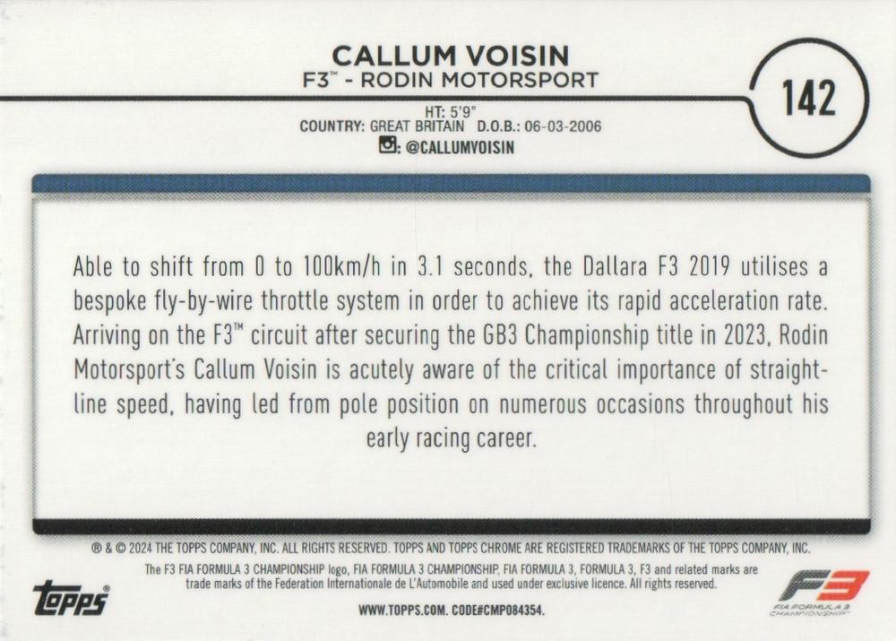 2024 Topps Chrome Formula 1 Callum Voisin F3C #142 Rodin Motorsport
