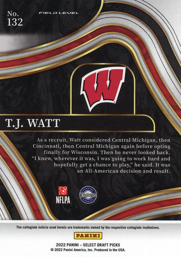 2022 Panini Select Draft Picks Blue T.J. Watt #132 Wisconsin Badgers