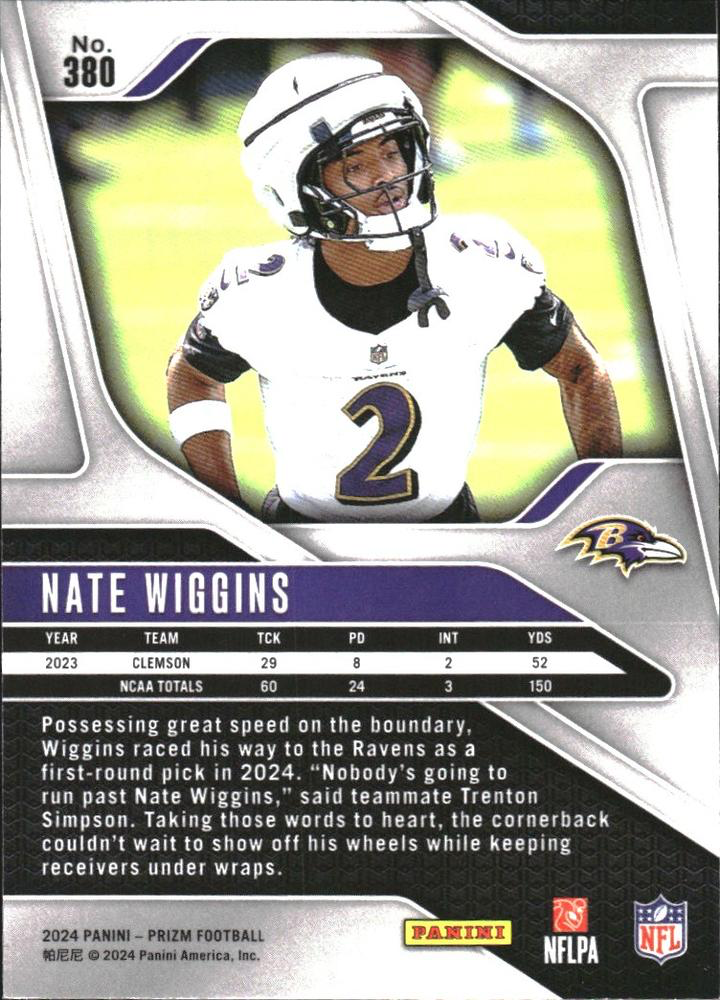2024 Panini Prizm Nate Wiggins RC #380 Baltimore Ravens