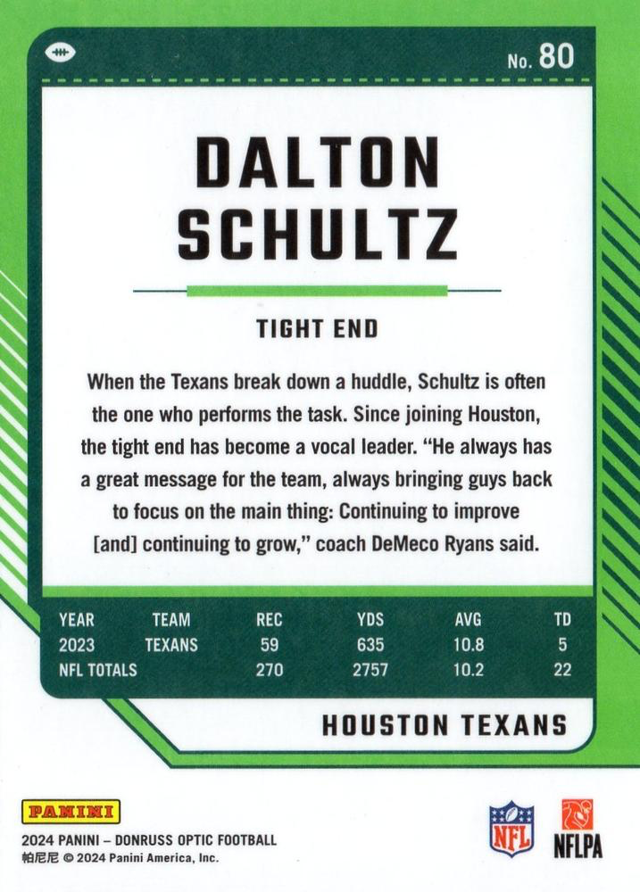 2024 Donruss Optic Football Dalton Schultz Houston Texans #80