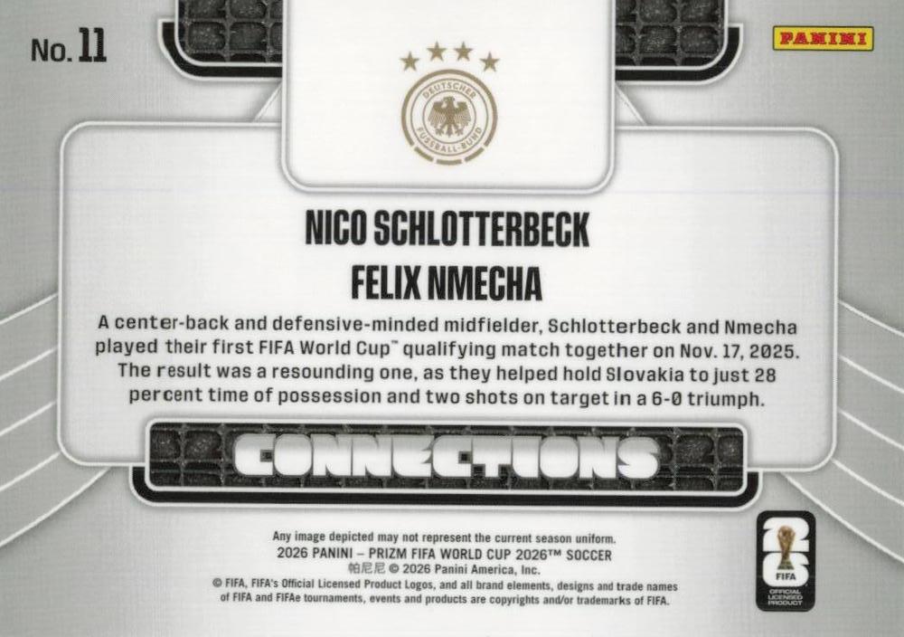 2026 Panini Prizm FIFA World Cup Connections Nmecha/Schlotterbeck #11 Allemagne