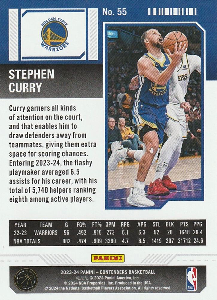 2023 Panini Contenders Stephen Curry #55 Golden State Warriors