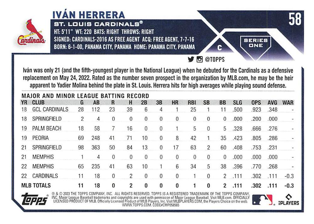 2023 Topps Series 1 Iván Herrera RC St. Louis Cardinals #58