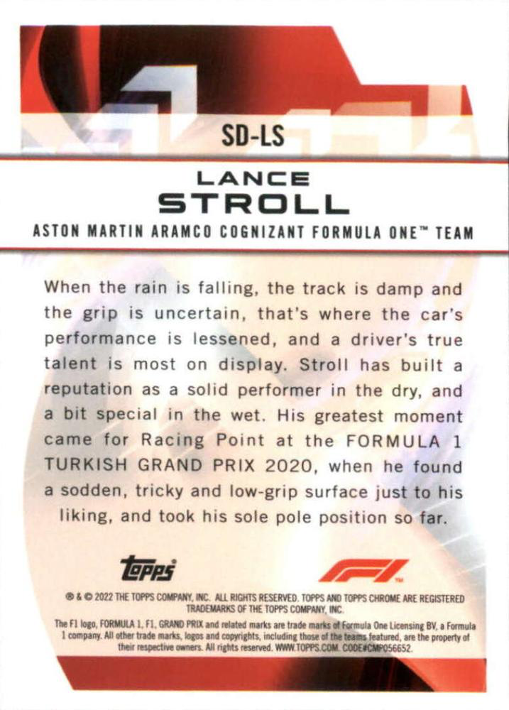 2022 Topps Chrome Formula 1 Speed Demons Lance Stroll SD-LS Aston Martin Aramco Cognizant F1 Team