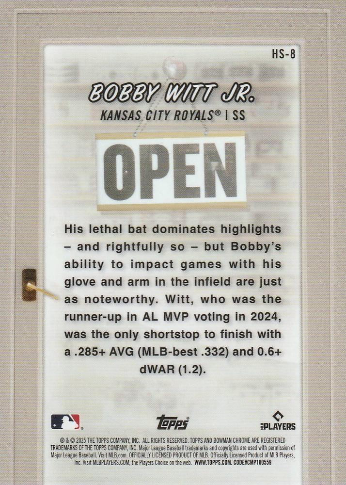 2025 Topps Bowman Hobby Stars Bobby Witt Jr Kansas City Royals #HS-8
