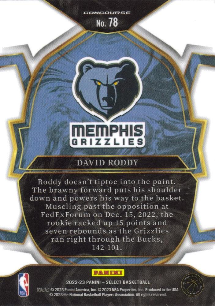 2022 Panini Select Blue David Roddy #78 Memphis Grizzlies