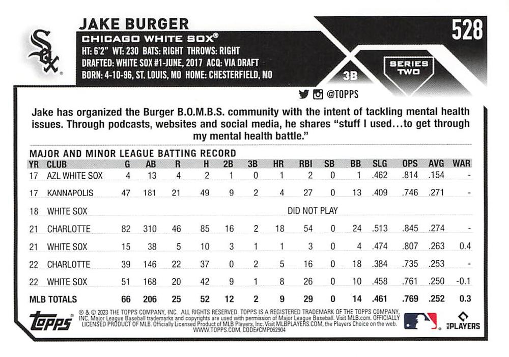 2023 Topps Series 2 Jake Burger Chicago White Sox #528