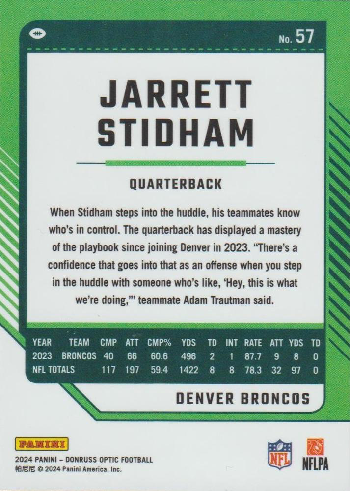 2024 Donruss Optic Football Jarrett Stidham Denver Broncos #57