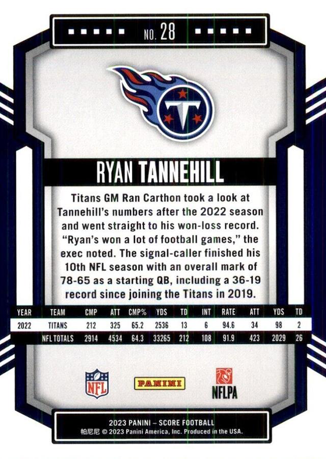 2023 Panini Score Football Ryan Tannehill Tennessee Titans #28