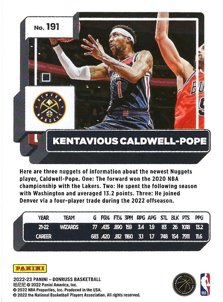 2022 Panini Donruss Kentavious Caldwell-Pope #191 Denver Nuggets